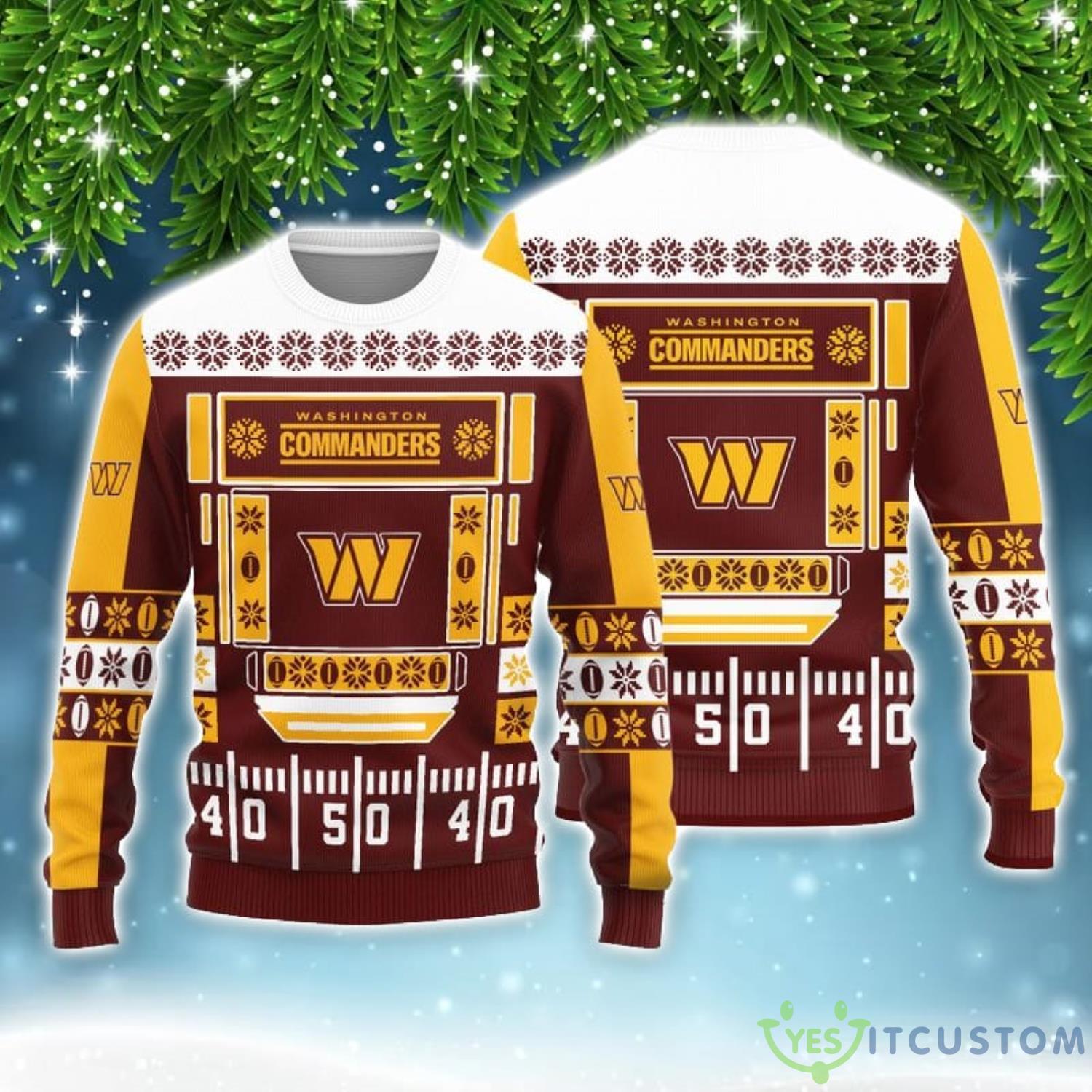 Washington Commanders Christmas Ball Snowfalke Pattern 3D Sweater 3 Washington Commanders Christmas Ball Snowfalke Pattern 3D Sweater Product Photo 1