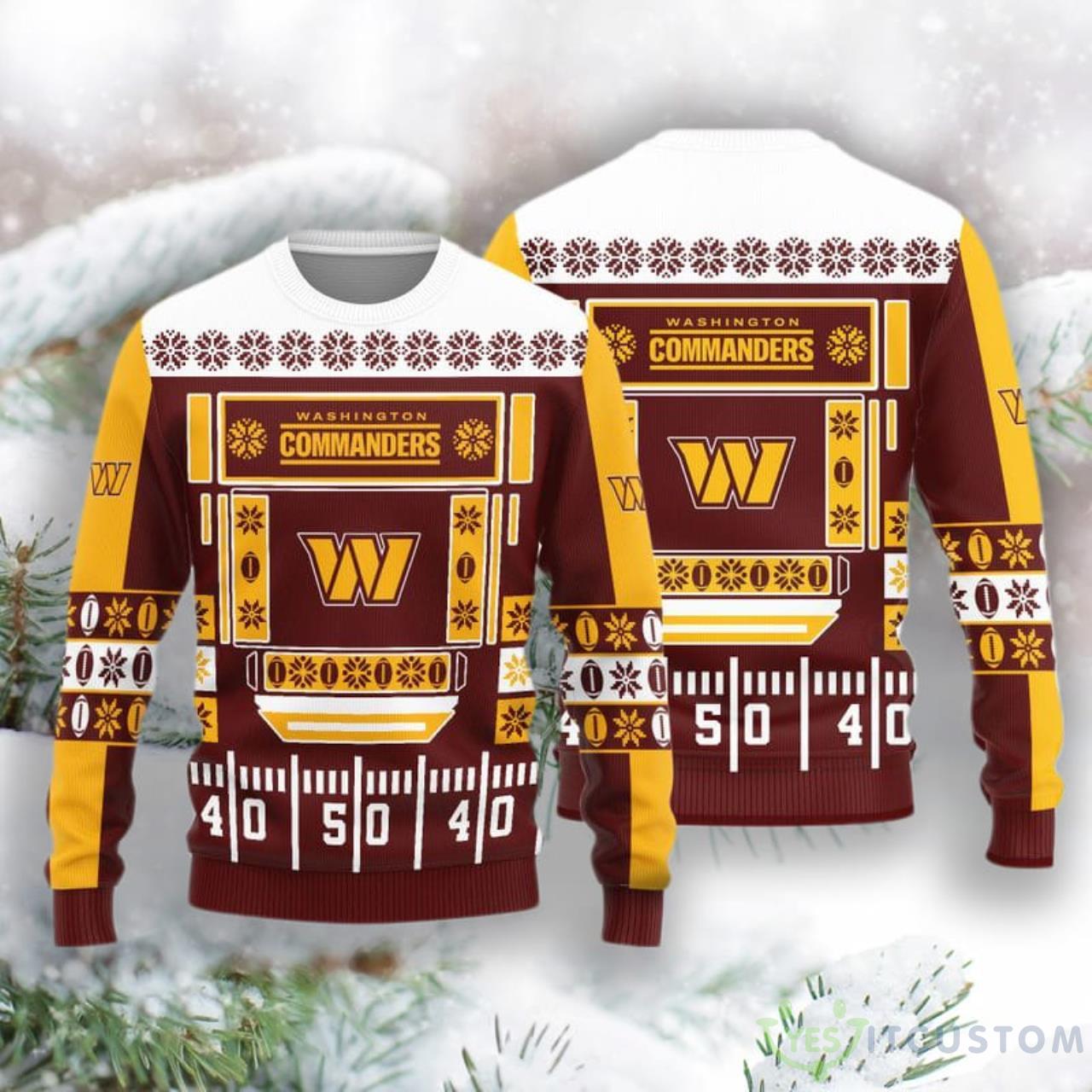 Washington Commanders Christmas Ball Snowfalke Pattern Knitted Sweater 3 Washington Commanders Christmas Ball Snowfalke Pattern Knitted Sweater Product Photo 1