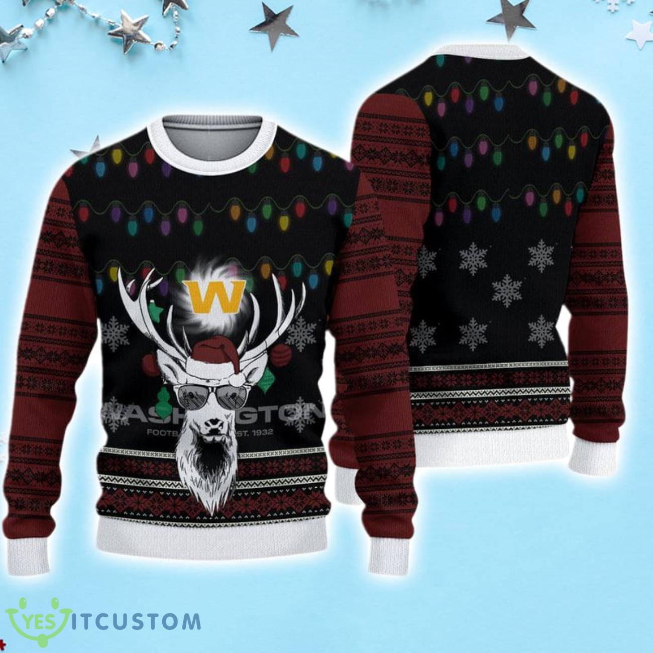 Washington Commanders Deer Funny Christmas Sweater 3 Washington Commanders Deer Funny Christmas Sweater Product Photo 1