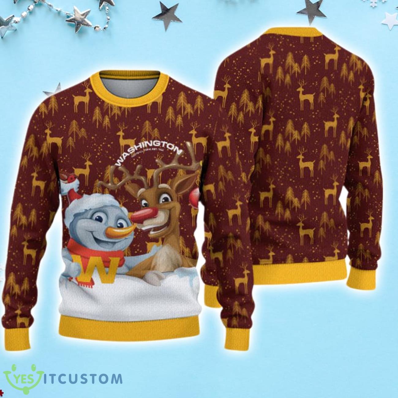 Washington Commanders Snowman Reindeer Christmas Sweater 3 Washington Commanders Snowman Reindeer Christmas Sweater Product Photo 1