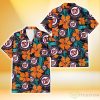 Washington Nationals Orange Hibiscus Blue Gray Leaf Black Background 3D Hawaiian Shirt Gift For Fans Product Photo 1