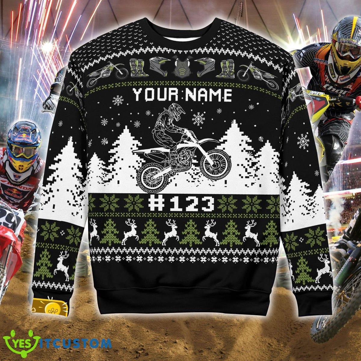 Xmas Motocross rider Knitted Best Black Christmas Sweater Custom Number And Name 6 Xmas Motocross rider Knitted Best Black Christmas Sweater Custom Number And Name - Xmas Motocross rider Ugly Christmas Sweater Photo 5
