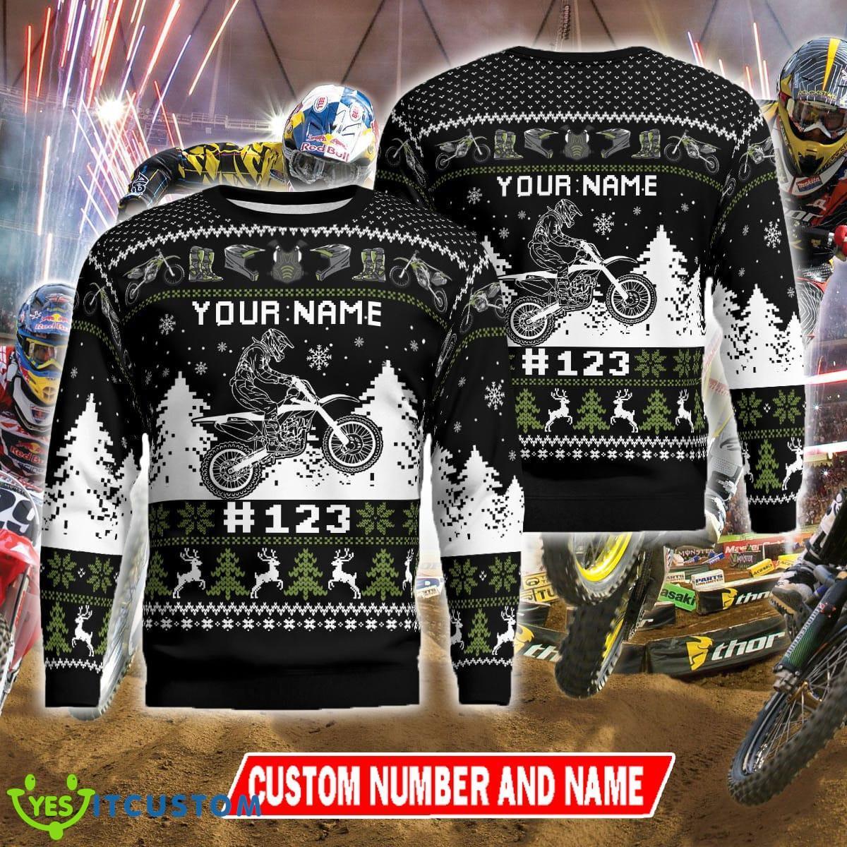 Xmas Motocross rider Knitted Best Black Christmas Sweater Custom Number And Name 5 Xmas Motocross rider Knitted Best Black Christmas Sweater Custom Number And Name - Xmas Motocross rider Ugly Christmas Sweater Photo 1