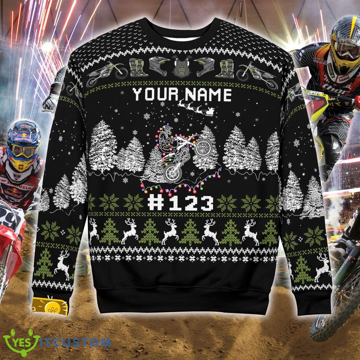 Xmas Motocross rider Knitted Race Black Christmas Sweater Custom Number And Name 6 Xmas Motocross rider Knitted Race Black Christmas Sweater Custom Number And Name - Xmas Motocross rider Ugly Christmas Sweater Photo 5