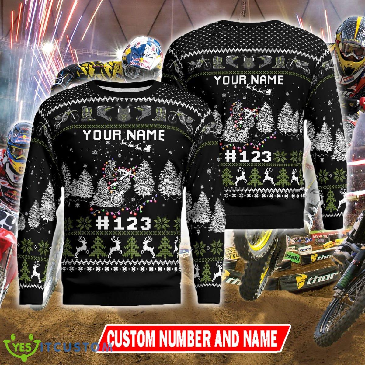 Xmas Motocross rider Knitted Race Black Christmas Sweater Custom Number And Name 5 Xmas Motocross rider Knitted Race Black Christmas Sweater Custom Number And Name - Xmas Motocross rider Ugly Christmas Sweater Photo 1