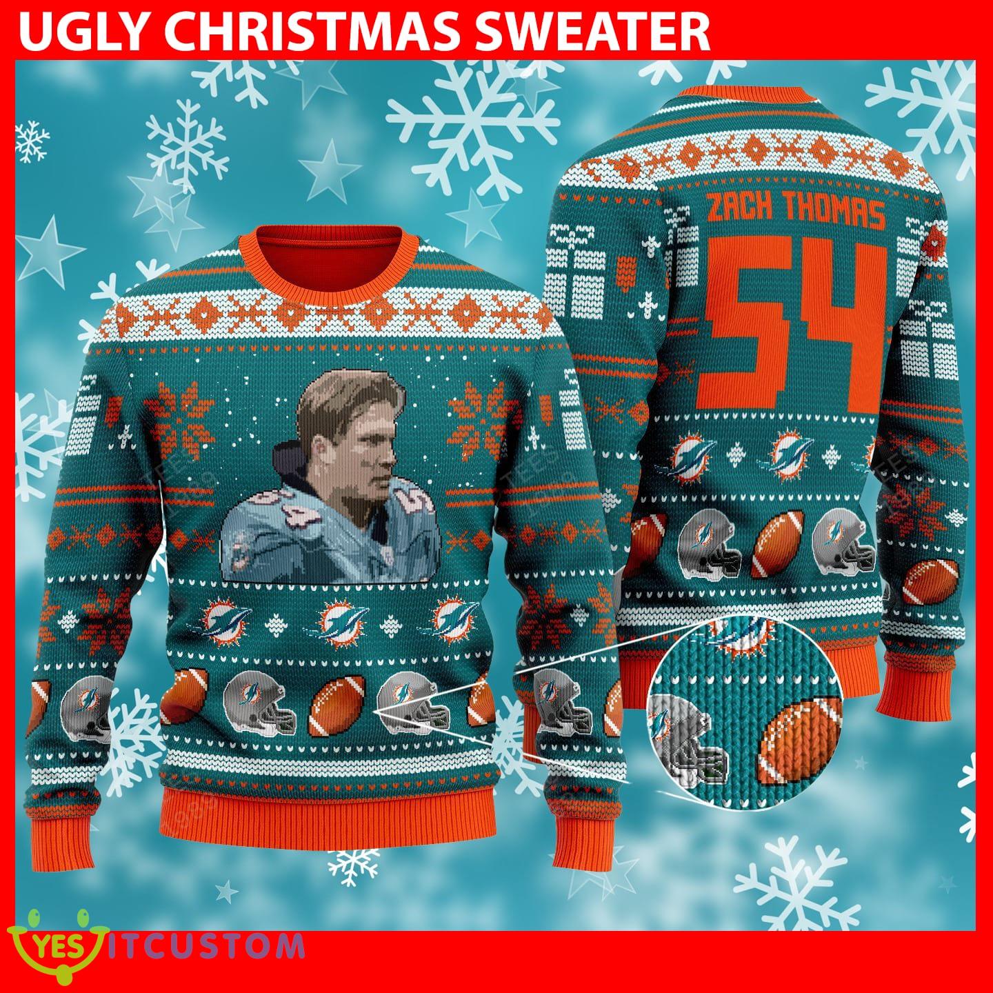 Zach Thomas miami dolphins NFL Ugly 3D Sweater For Christmas 5 Zach Thomas miami dolphins NFL Ugly 3D Sweater For Christmas - Zach Thomas miami dolphins NFL Knitted Sweater Photo 1