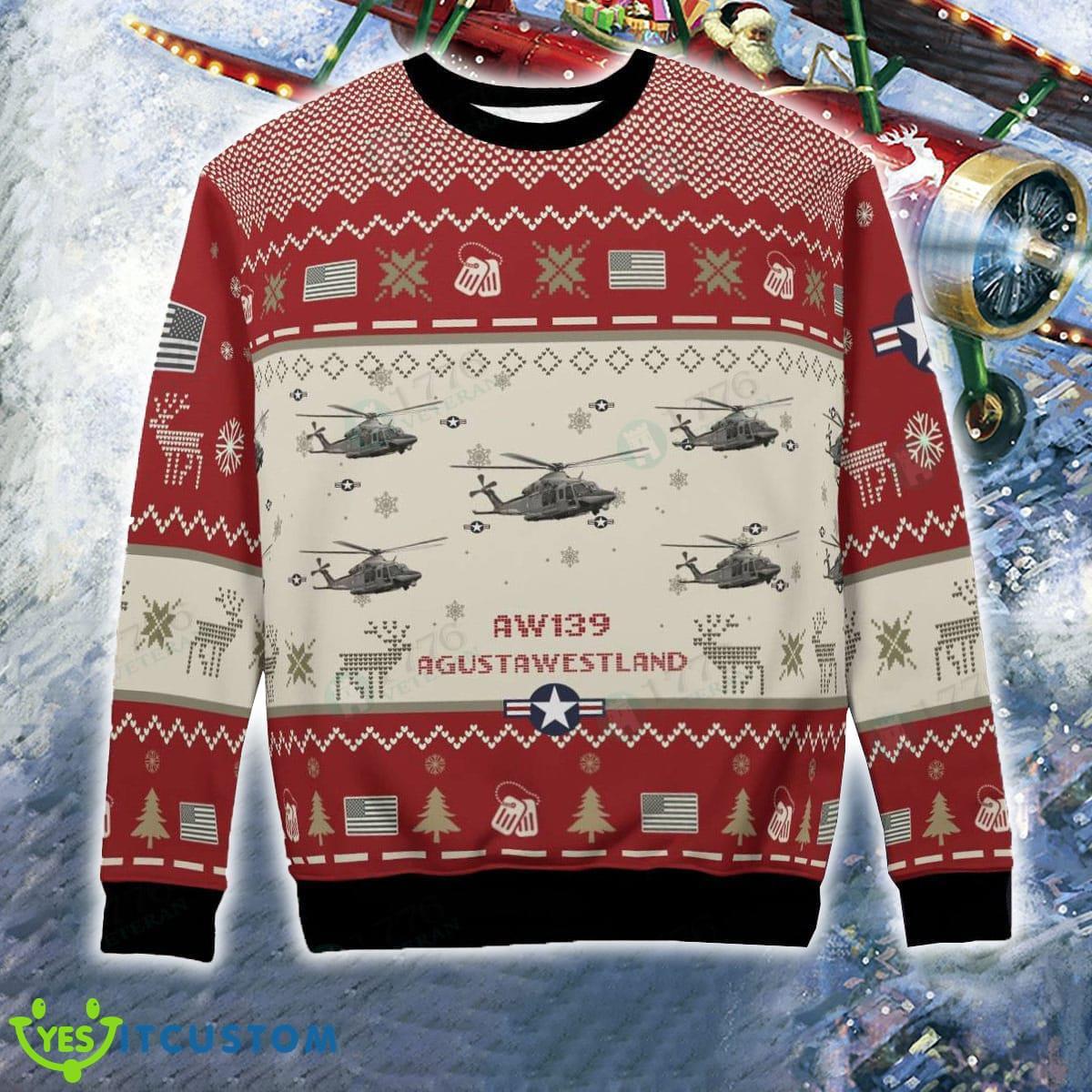 AgustaWestland AW139 Red Aircraft Christmas Ugly Sweater US Air Force 6 AgustaWestland AW139 Red Aircraft Christmas Ugly Sweater US Air Force - AgustaWestland AW139 Red Aircraft Christmas Ugly Sweater US Air Force Photo 6