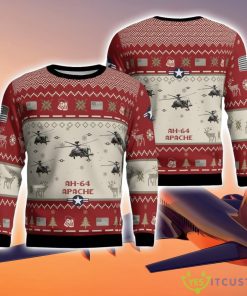 AH-64 Apache AH64 Aircraft AOP Red Ugly Christmas Sweater Christmas Gift Veteran 3D Sweater Product Photo 1