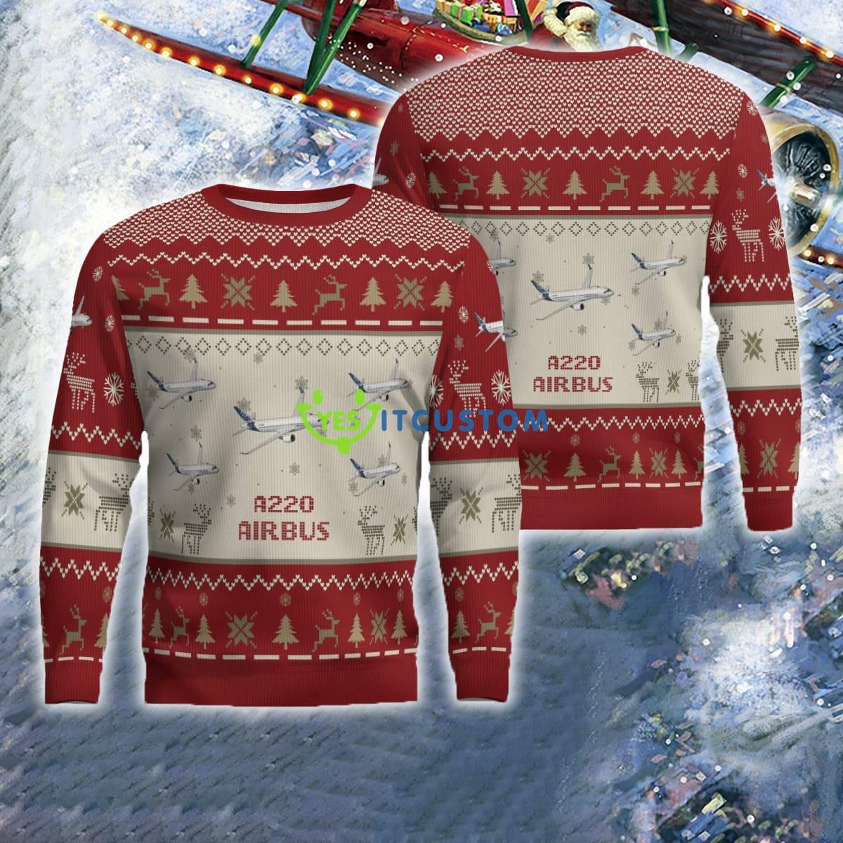 Airbus A220 Aircraft Red Ugly Christmas Sweater AOP For Air Force 5 Airbus A220 Aircraft Red Ugly Christmas Sweater AOP For Air Force - Airbus A220 Aircraft Ugly Christmas Sweater For Men And Women Red Photo 1