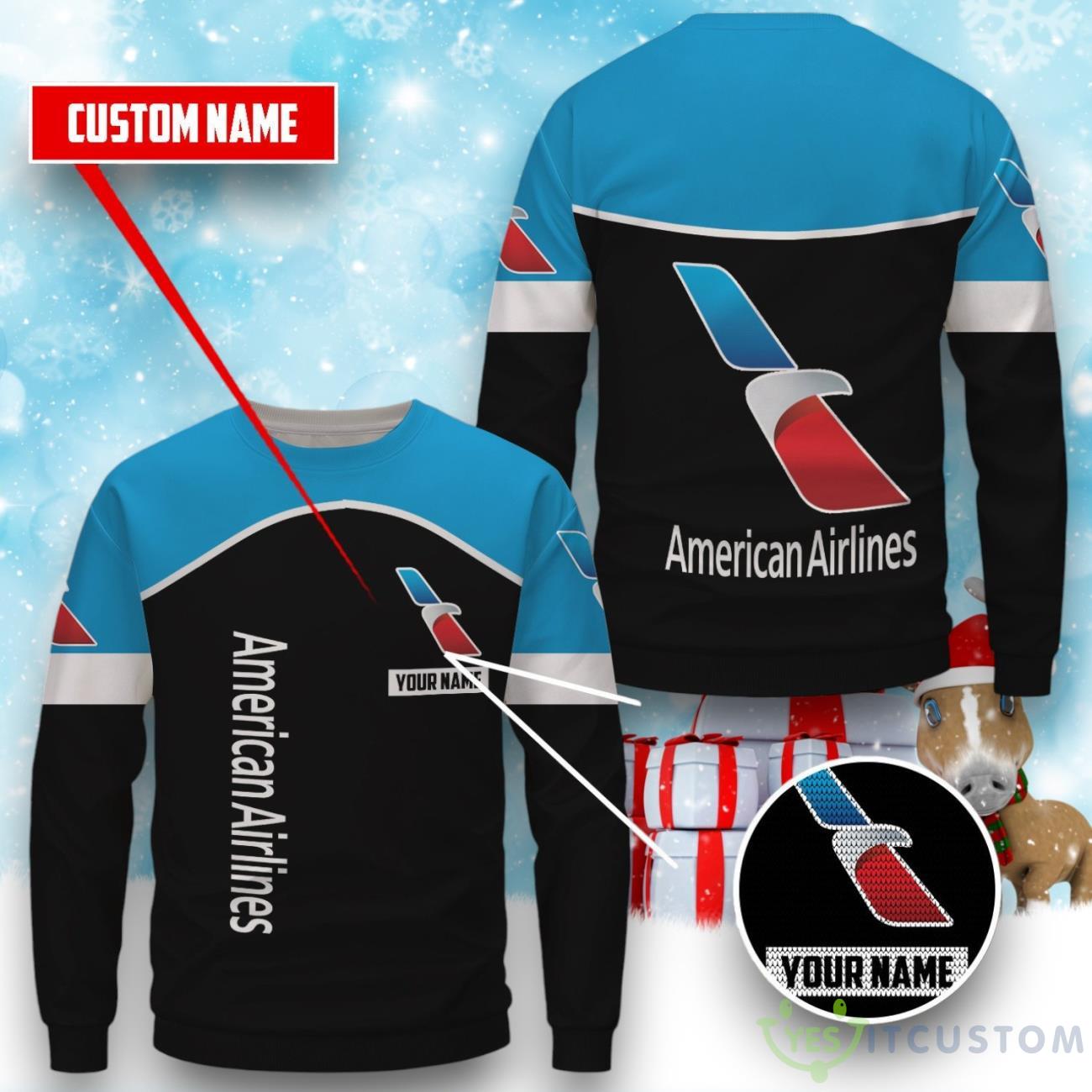 American Airlines Ugly Christmas Sweater For Men Women Custom Name 3 American Airlines Ugly Christmas Sweater For Men Women Custom Name Product Photo 1