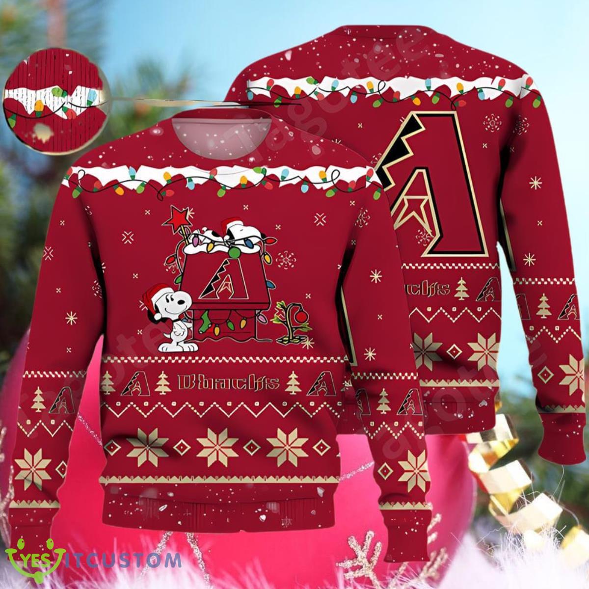 Arizona Diamondbacks Snoopy MLB Ugly Christmas Sweater Best Gift 3 Arizona Diamondbacks Snoopy MLB Ugly Christmas Sweater Best Gift Product Photo 1