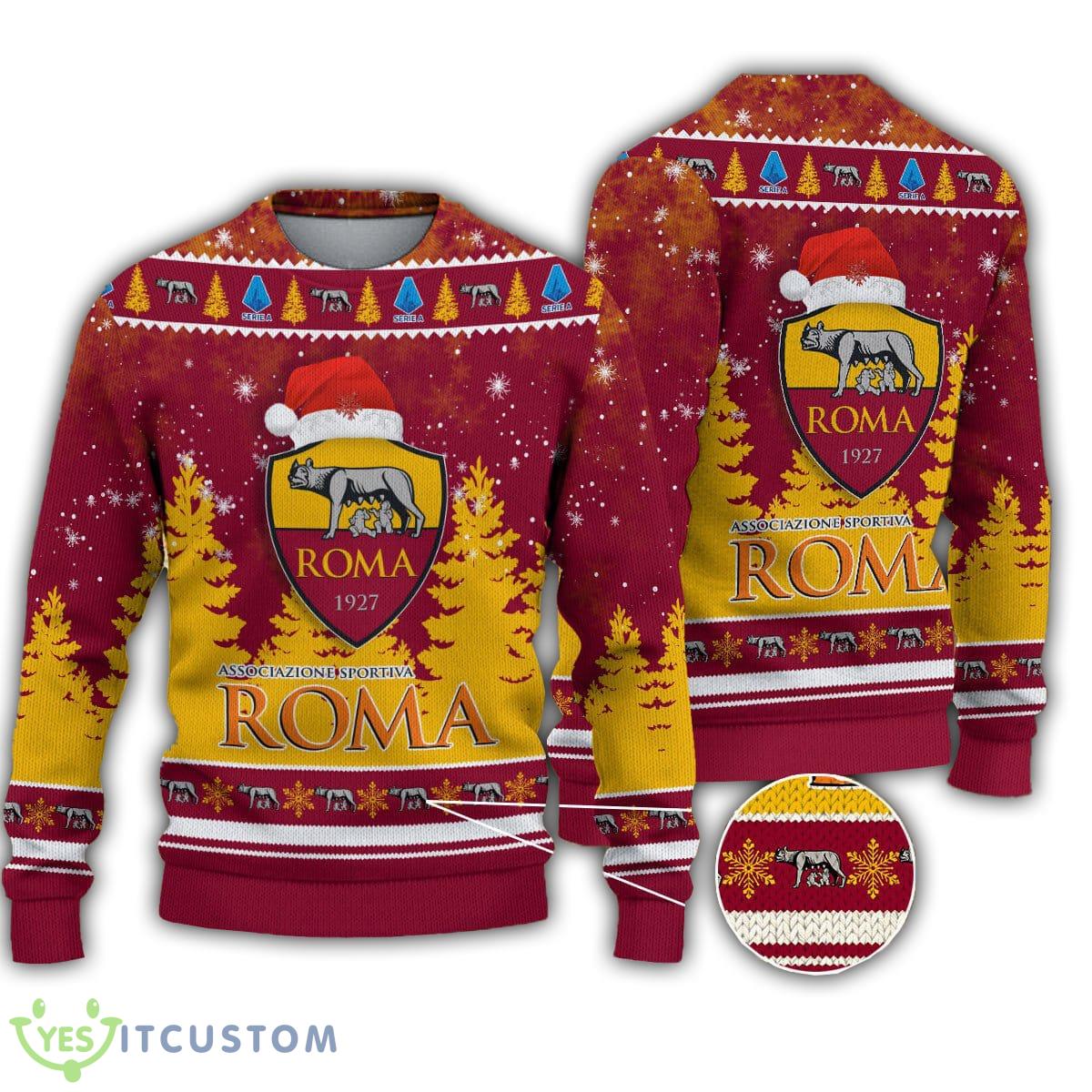 AS Roma Logo Santa Hat Forest Snow Ugly Christmas Sweater Gift 3 AS Roma Logo Santa Hat Forest Snow Ugly Christmas Sweater Gift - AS Roma Logo Santa Hat Forest Snow Ugly Christmas Sweater Gift