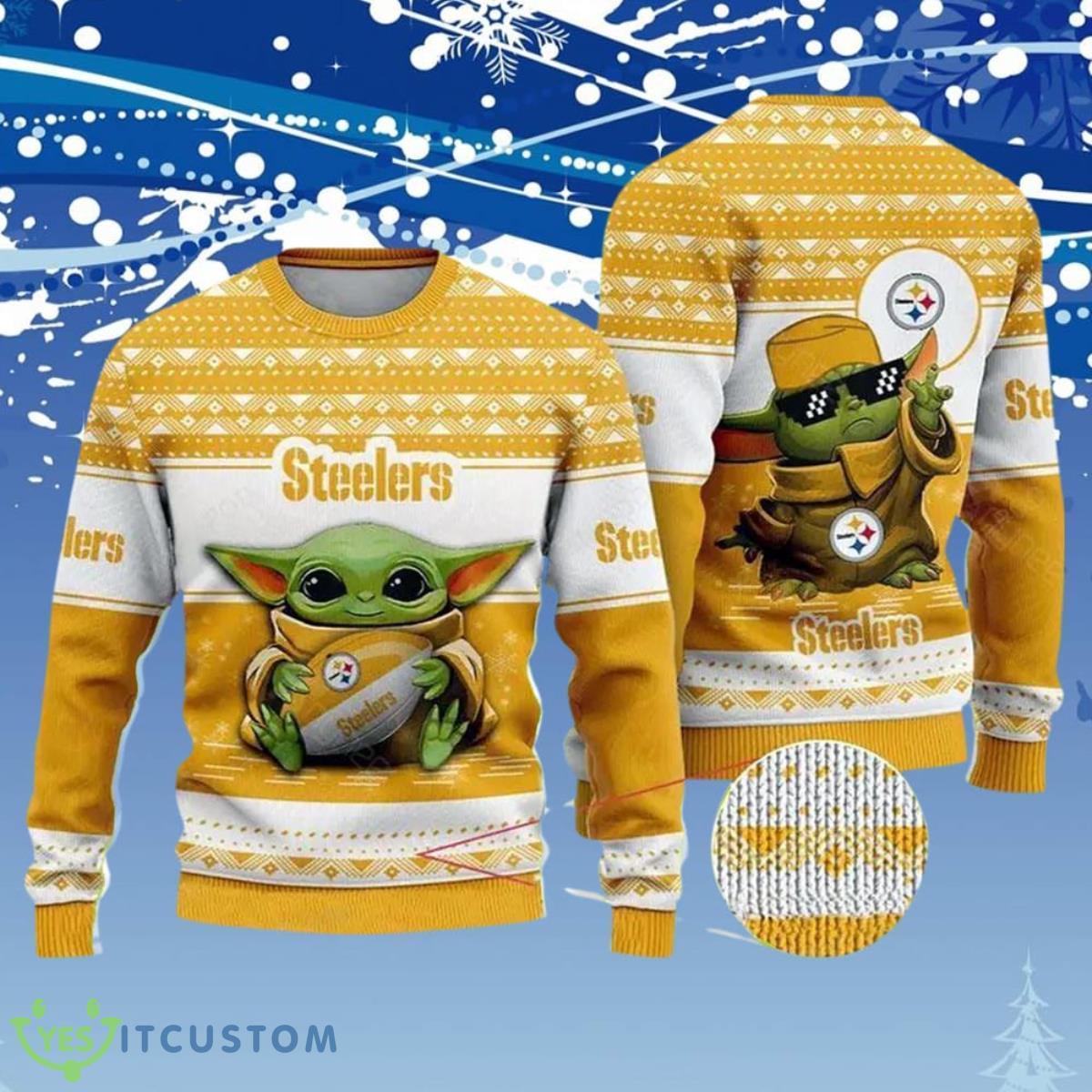 Baby Yoda NFL Pittsburgh Steelers Ugly Christmas Sweater Gift For Men And Women 3 Baby Yoda NFL Pittsburgh Steelers Ugly Christmas Sweater Gift For Men And Women Product Photo 1