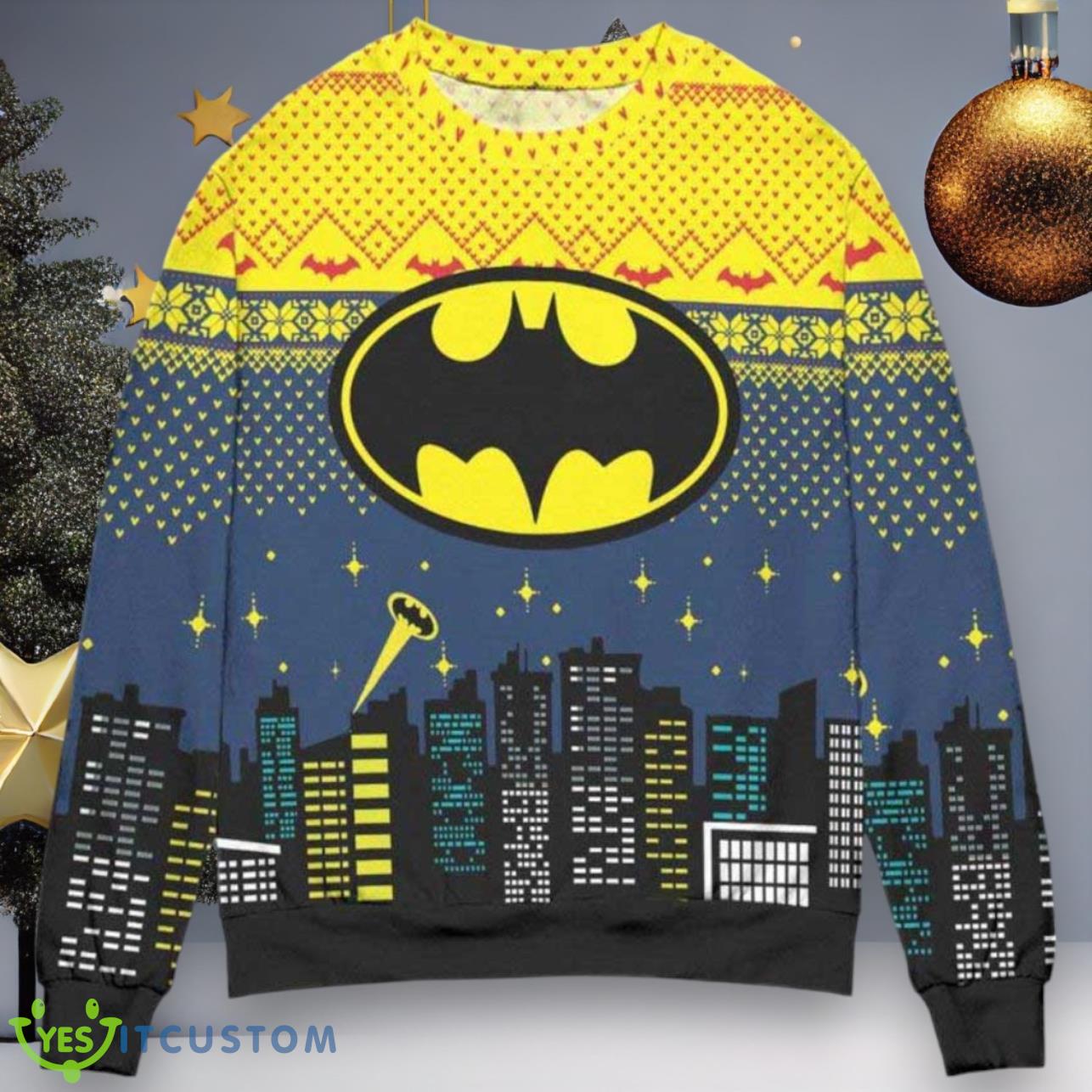 Batman Gotham City Nights Ugly Christmas Sweater 3 Batman Gotham City Nights Ugly Christmas Sweater Product Photo 1