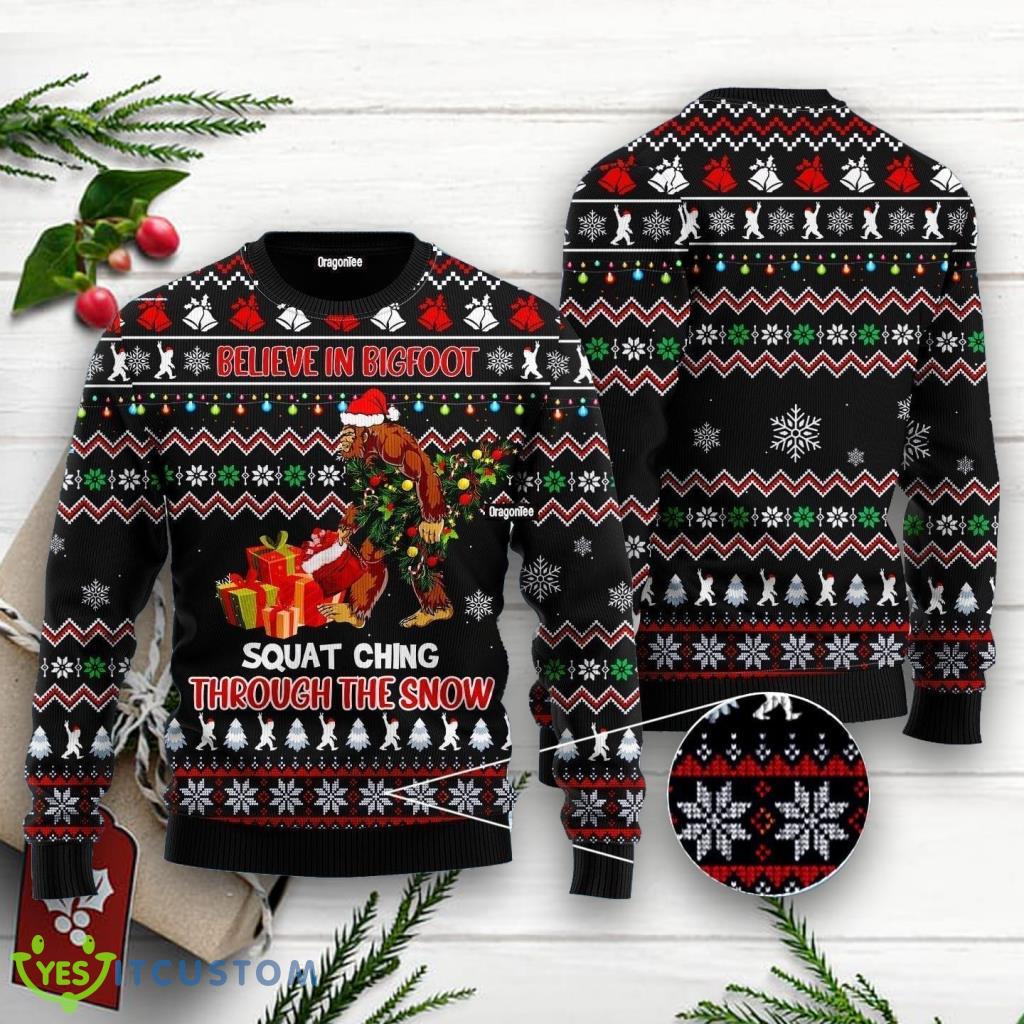 Believe In Bigfoot Squat Xmas Funny Ugly Christmas Sweater For Men And Women 3 Believe In Bigfoot Squat Xmas Funny Ugly Christmas Sweater For Men And Women Product Photo 1