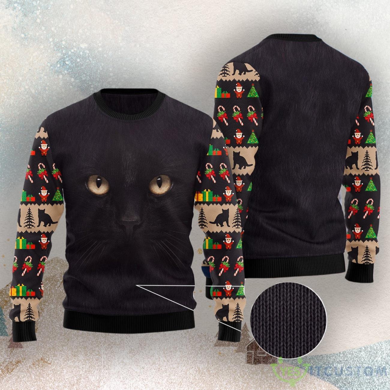 Black Cat Cute Face Ugly Christmas Sweater 3 Black Cat Cute Face Ugly Christmas Sweater Product Photo 3