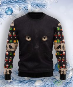 Black Cat Cute Face Ugly Christmas Sweater Product Photo 1