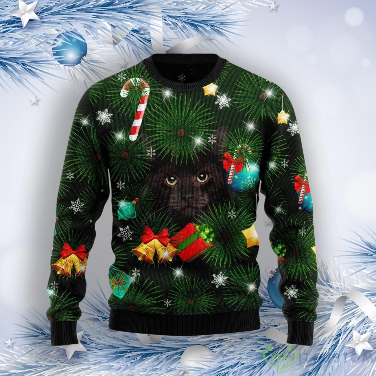 Black Cat Inside Tree Ugly Christmas Sweater 5 Black Cat Inside Tree Ugly Christmas Sweater Product Photo 1