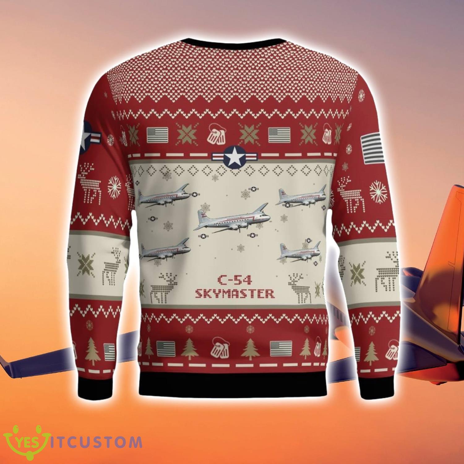 C-54 Skymaster C54 Aircraft Ugly Christmas Sweater Christmas Gift Veteran 3D Sweater 3 C-54 Skymaster C54 Aircraft Ugly Christmas Sweater Christmas Gift Veteran 3D Sweater Product Photo 3