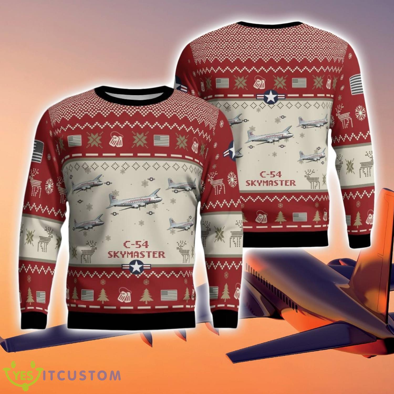 C-54 Skymaster C54 Aircraft Ugly Christmas Sweater Christmas Gift Veteran 3D Sweater 7 C-54 Skymaster C54 Aircraft Ugly Christmas Sweater Christmas Gift Veteran 3D Sweater Product Photo 1