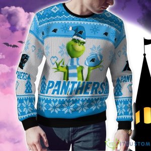 Carolina Panthers Grinch Snowflake Pattern Ugly Sweater Christmas 3 Carolina Panthers Grinch Snowflake Pattern Ugly Sweater Christmas Product Photo 2