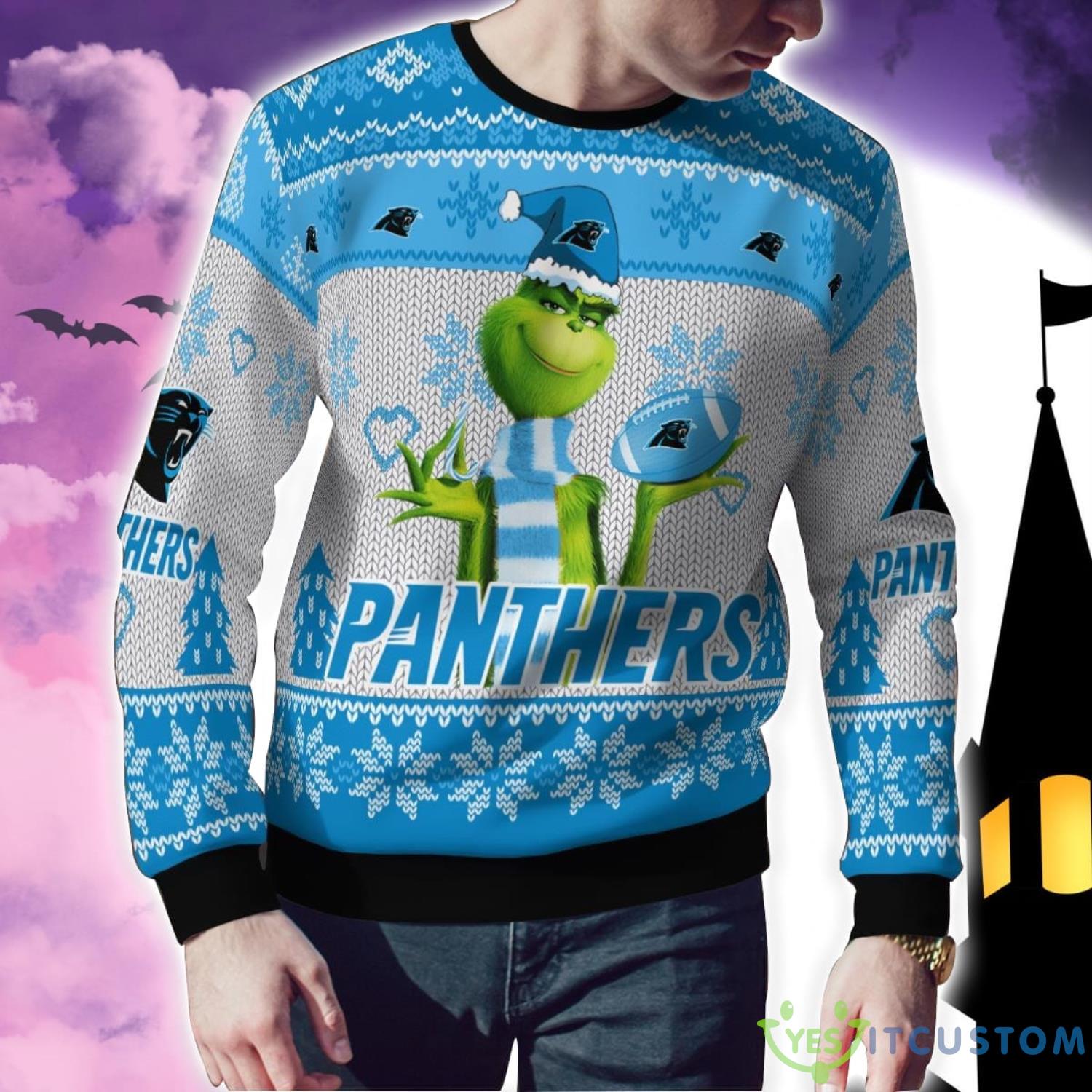 Carolina Panthers Grinch Snowflake Pattern Ugly Sweater Christmas 6 Carolina Panthers Grinch Snowflake Pattern Ugly Sweater Christmas Product Photo 2
