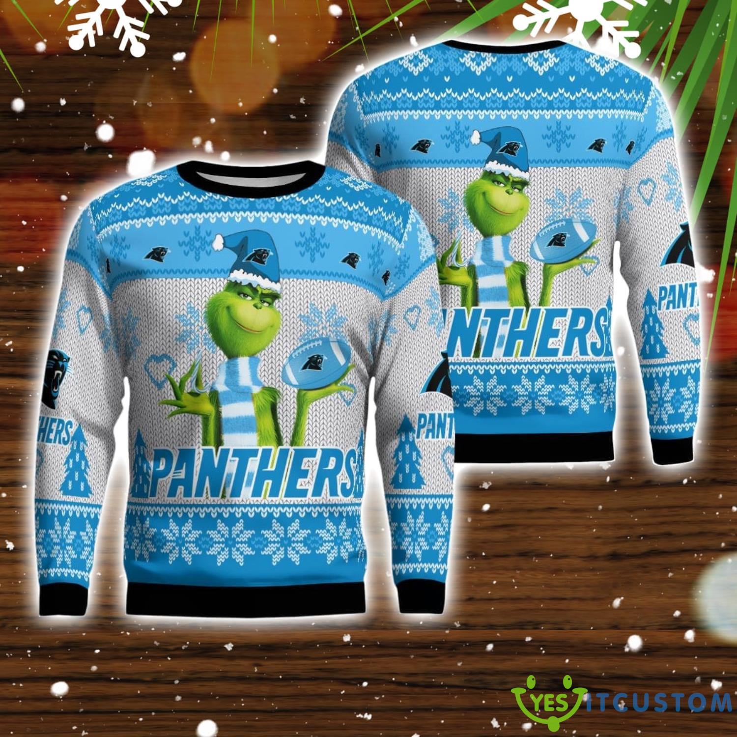 Carolina Panthers Grinch Snowflake Pattern Ugly Sweater Christmas 5 Carolina Panthers Grinch Snowflake Pattern Ugly Sweater Christmas Product Photo 1