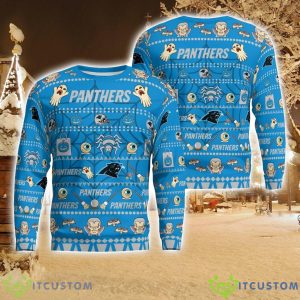 Carolina Panthers Pumpkin Halloween Spooky Ghost Pattern Funny 3D Sweater Ugly Christmas Sweater Men And Women Gift Product Photo 1
