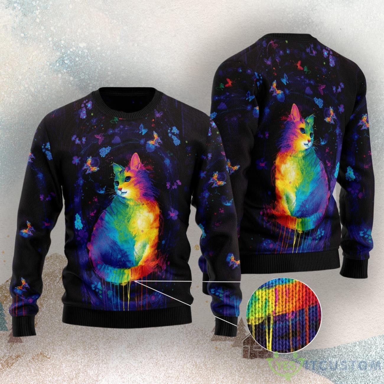 Cat Colorful Ugly Christmas Sweater 3 Cat Colorful Ugly Christmas Sweater Product Photo 1
