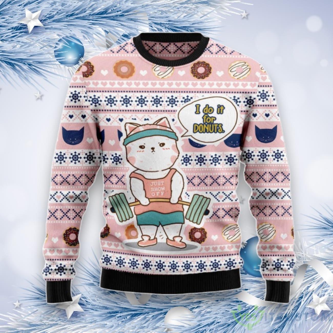 Cat I Do It For Donuts Ugly Christmas Sweater For Men And Women 3 Cat I Do It For Donuts Ugly Christmas Sweater For Men And Women Product Photo 1