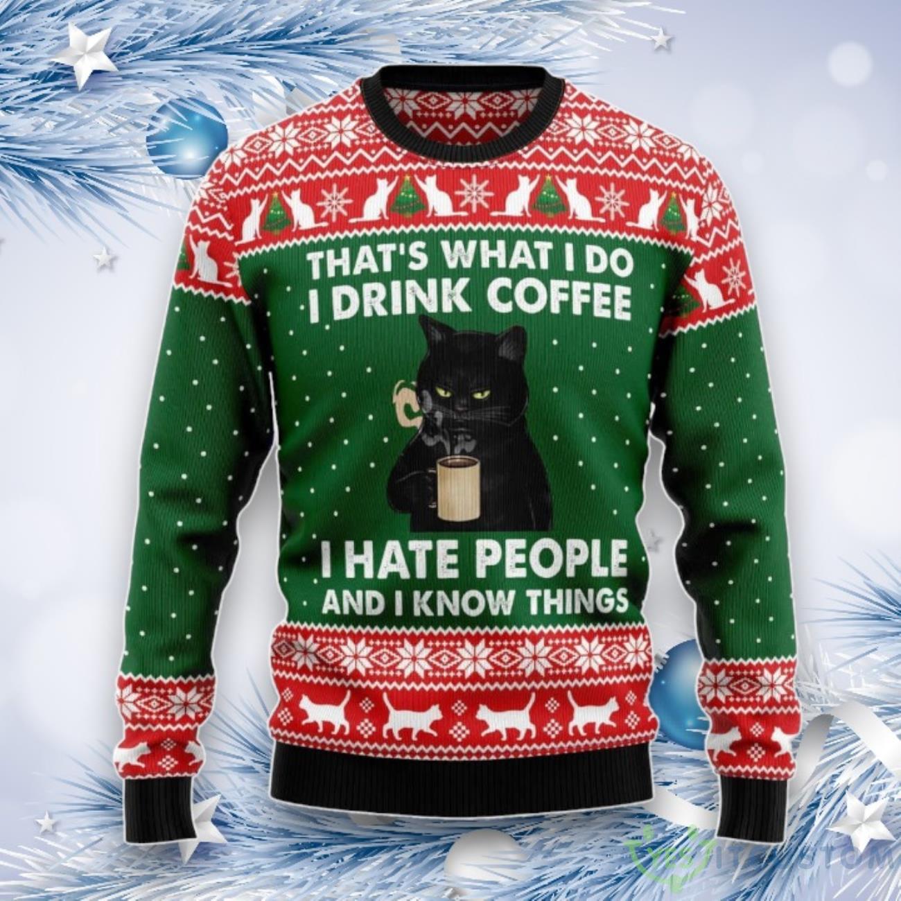 Cats And Coffee Ugly Knitted Christmas Sweatshirt, Christmas Gift For Pet Lover 3 Cats And Coffee Ugly Knitted Christmas Sweatshirt, Christmas Gift For Pet Lover Product Photo 1