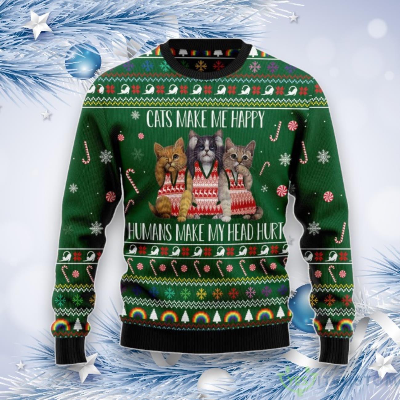Cats Make Me Happy Ugly Christmas Sweater, Christmas Gift For Men And Women 3 Cats Make Me Happy Ugly Christmas Sweater, Christmas Gift For Men And Women Product Photo 1