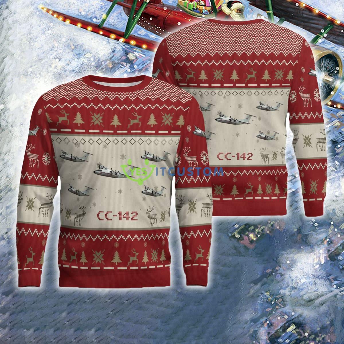 CC-142 CC142 Aircraft Red Ugly Xmas 3D Sweater For Air Force 5 CC-142 CC142 Aircraft Red Ugly Xmas 3D Sweater For Air Force - CC-142 CC142 Aircraft Ugly Christmas Sweater For Men And Women Red Photo 1