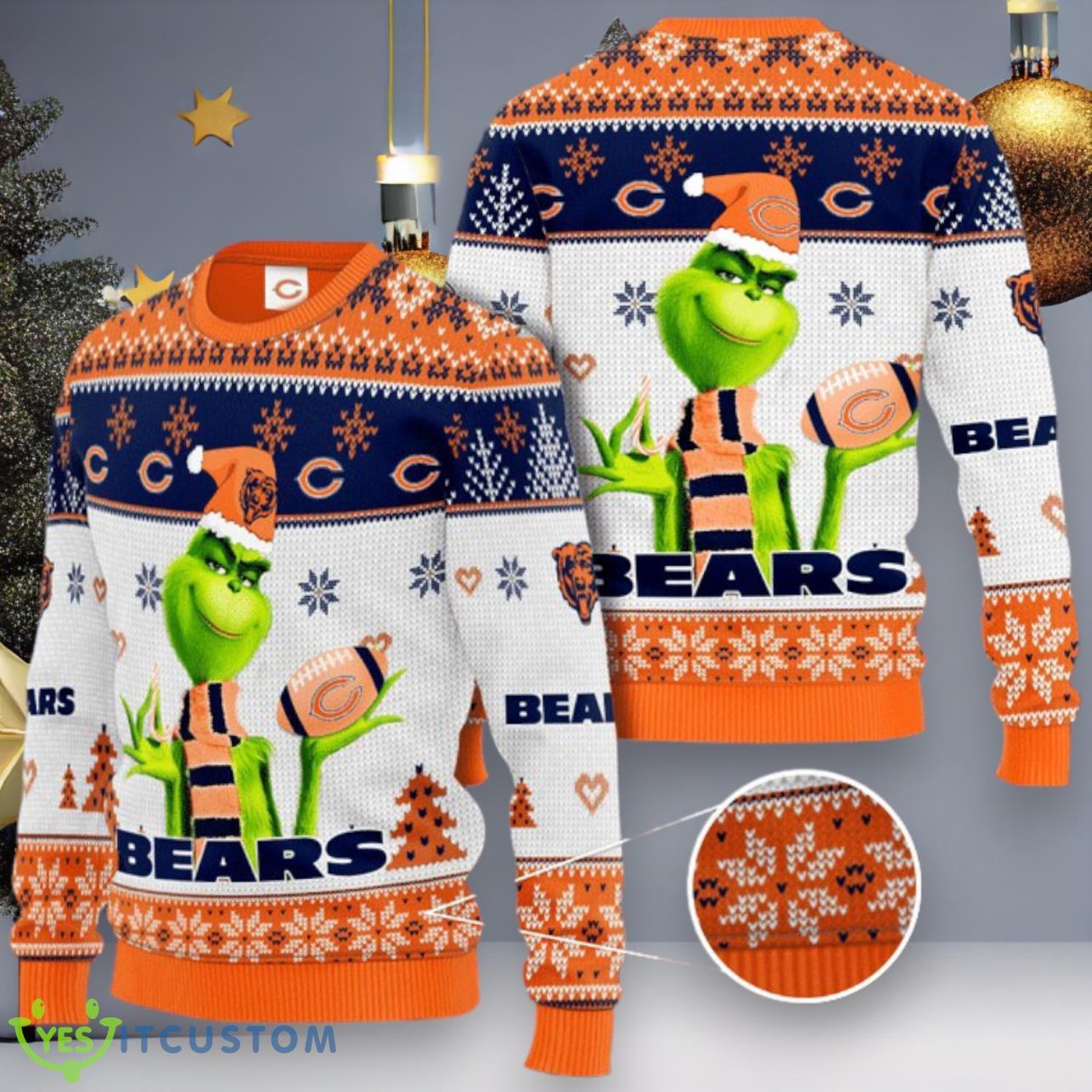 Chicago Bears Grinch Knit Ugly Christmas Sweater 3 Chicago Bears Grinch Knit Ugly Christmas Sweater Product Photo 1