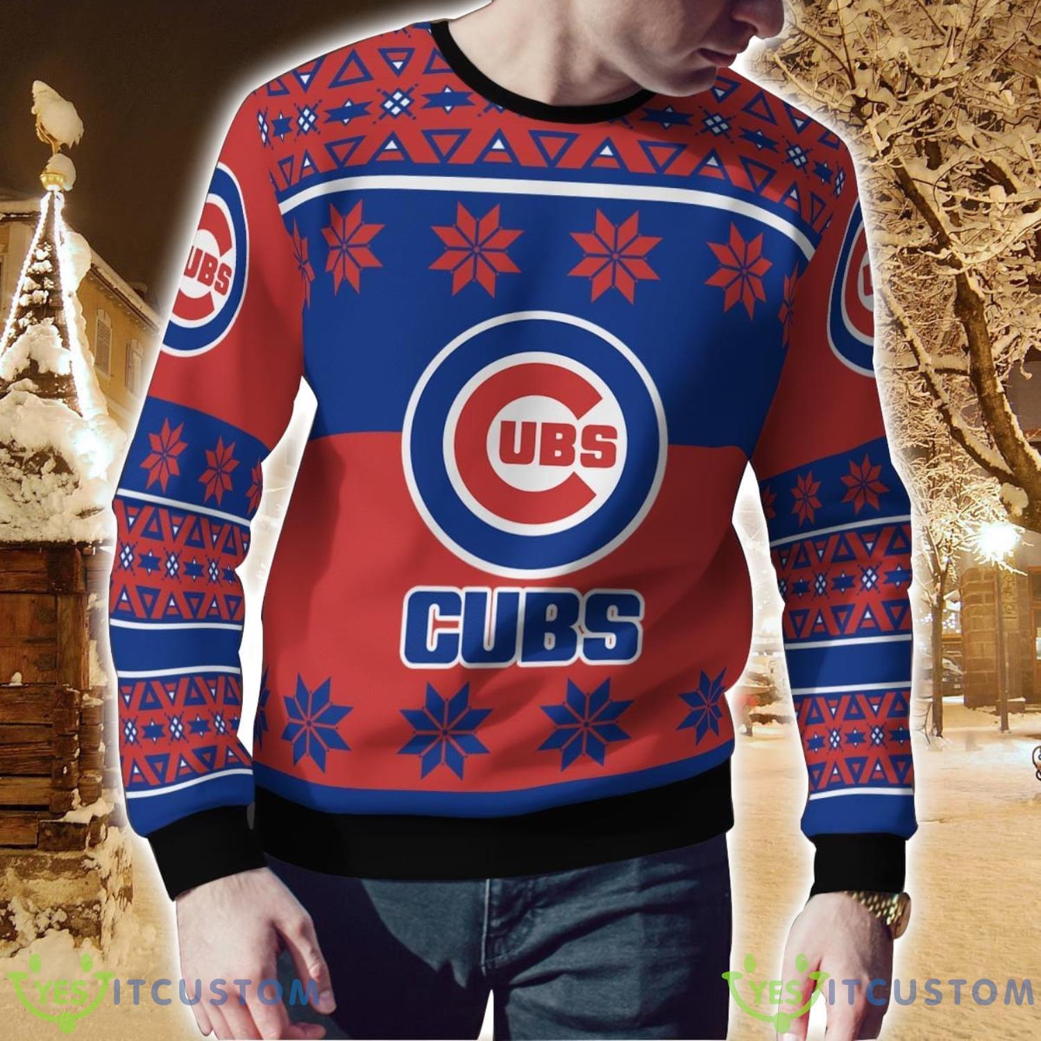 Chicago Cubs Logo Big Snowflake Pattern Ugly Christmas Sweater 6 Chicago Cubs Logo Big Snowflake Pattern Ugly Christmas Sweater Product Photo 2
