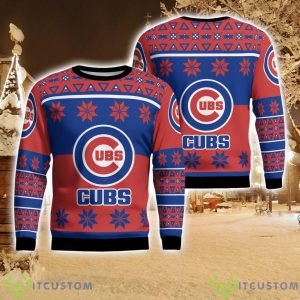 Chicago Cubs Logo Big Snowflake Pattern Ugly Christmas Sweater Product Photo 1