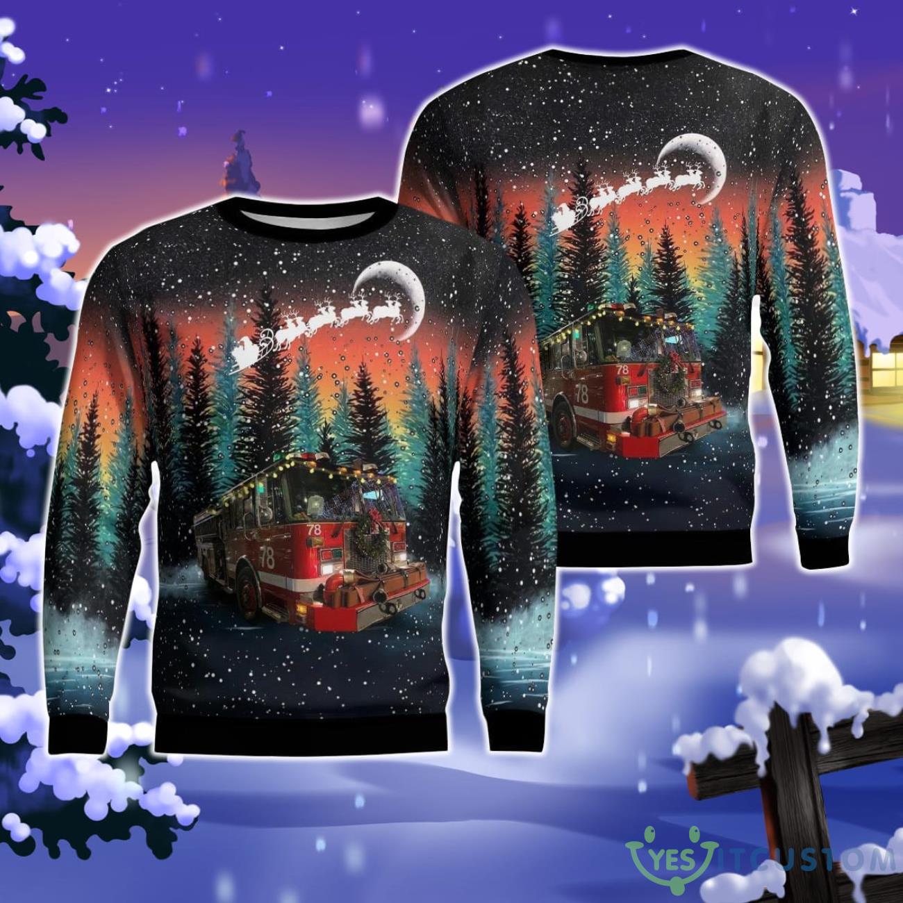 Chicago Fire Engine 78 Christmas Ugly Sweater 3 Chicago Fire Engine 78 Christmas Ugly Sweater Product Photo 1