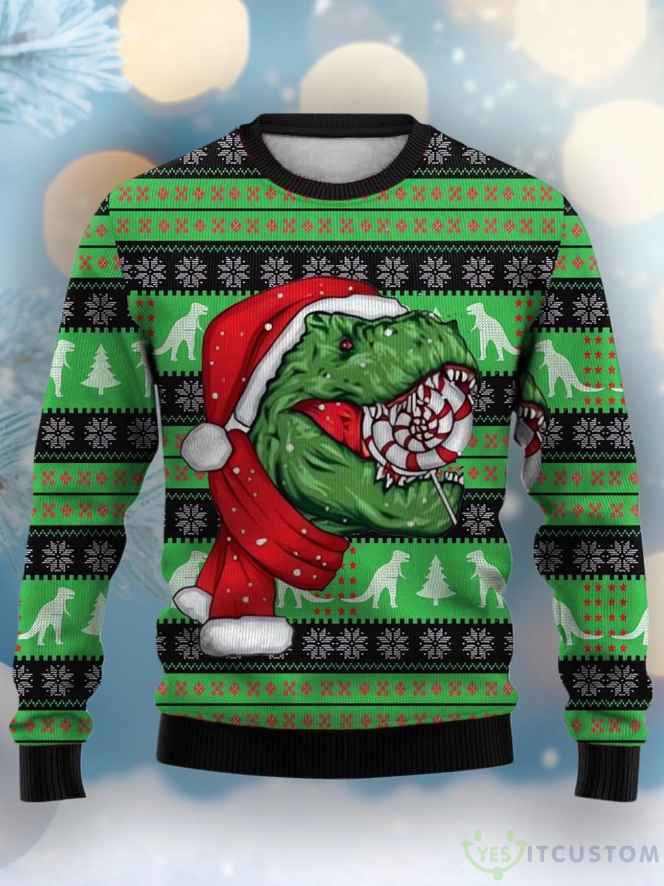 Christmas Dinosaur Print Crew Neck Ugly Sweater 5 Christmas Dinosaur Print Crew Neck Ugly Sweater Product Photo 1