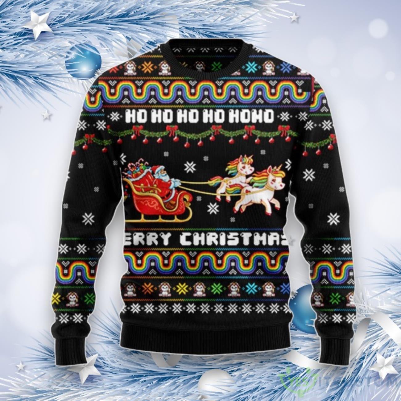 Christmas Hohoho Santa Claus Ride Unicorns Ugly Sweater 3 Christmas Hohoho Santa Claus Ride Unicorns Ugly Sweater Product Photo 1