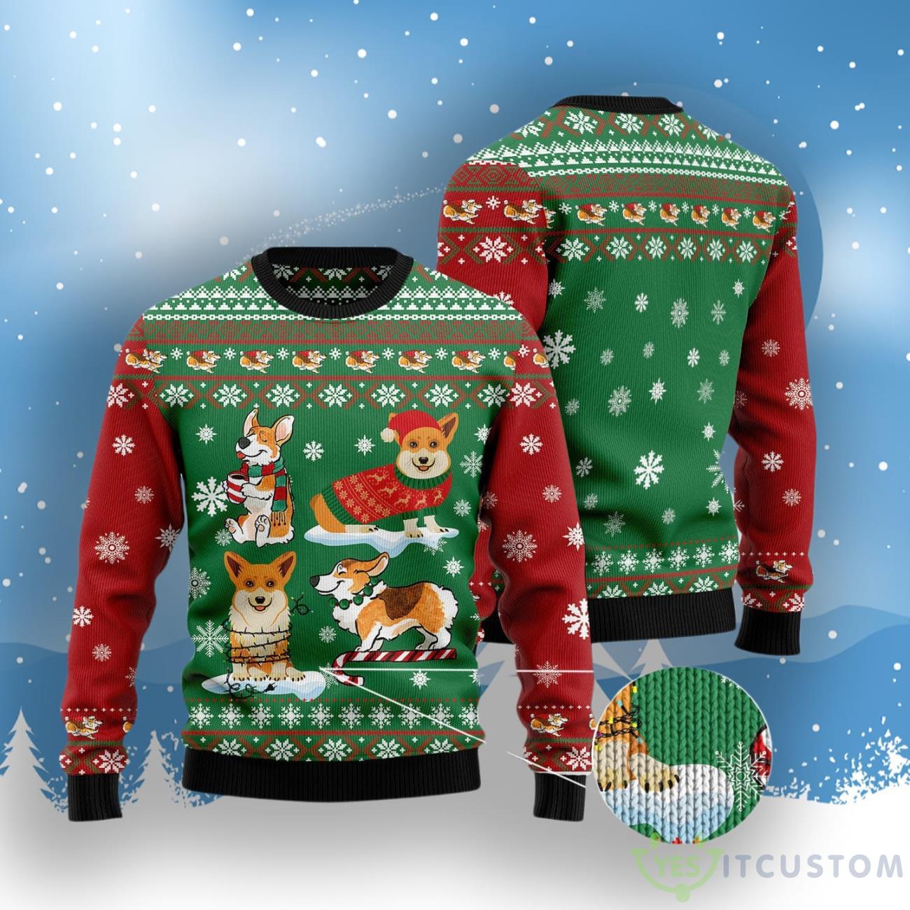 Corgi Snow Day Ugly Christmas Sweater 8 Corgi Snow Day Ugly Christmas Sweater Product Photo 2