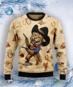 Cowboy Tiger Ugly Christmas Sweater Product Photo 1