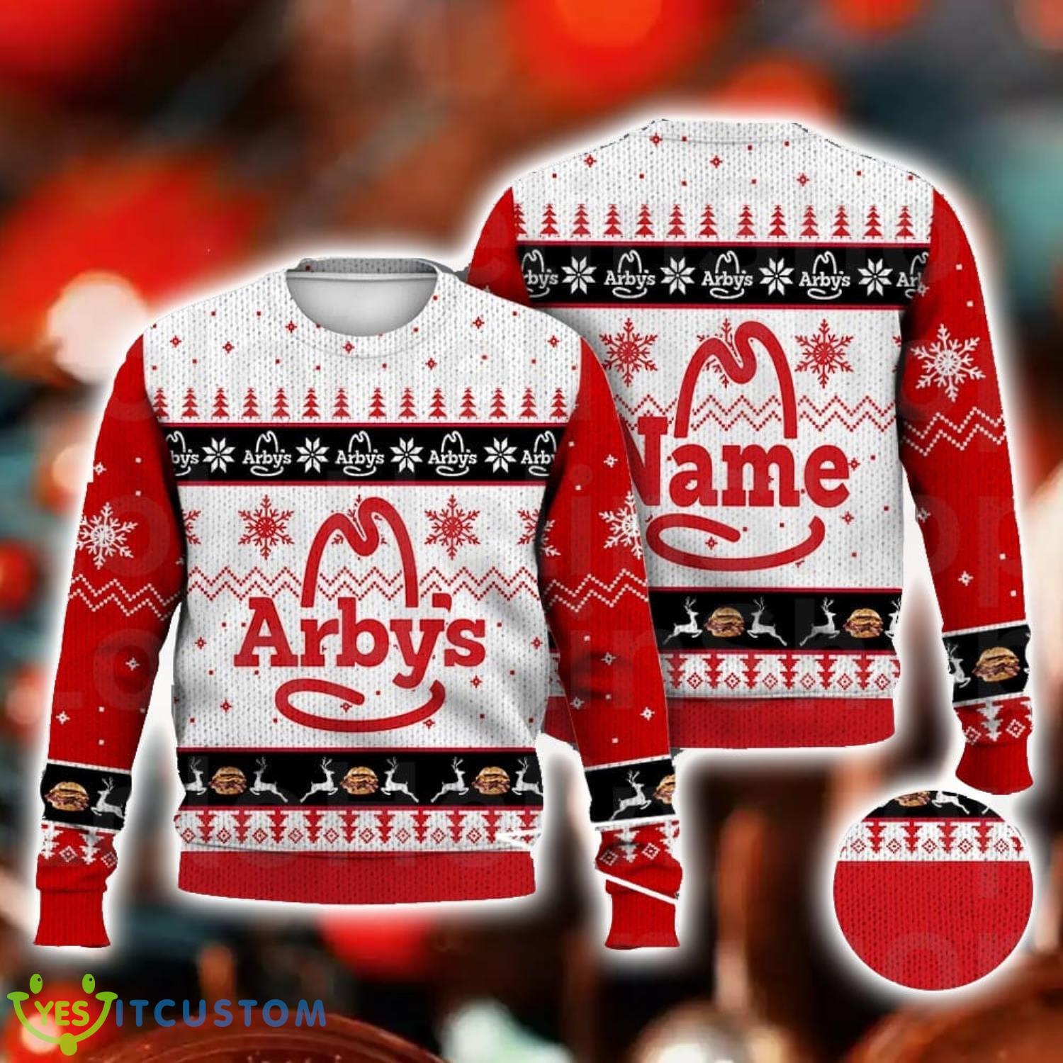 Custom Name Arby's Fast Food Ugly Christmas Sweater Food Christmas Gift Food & Wine Gifts 3D Sweater 3 custom name arbys fast food ugly christmas sweater food christmas gift food wine gifts 3d sweater