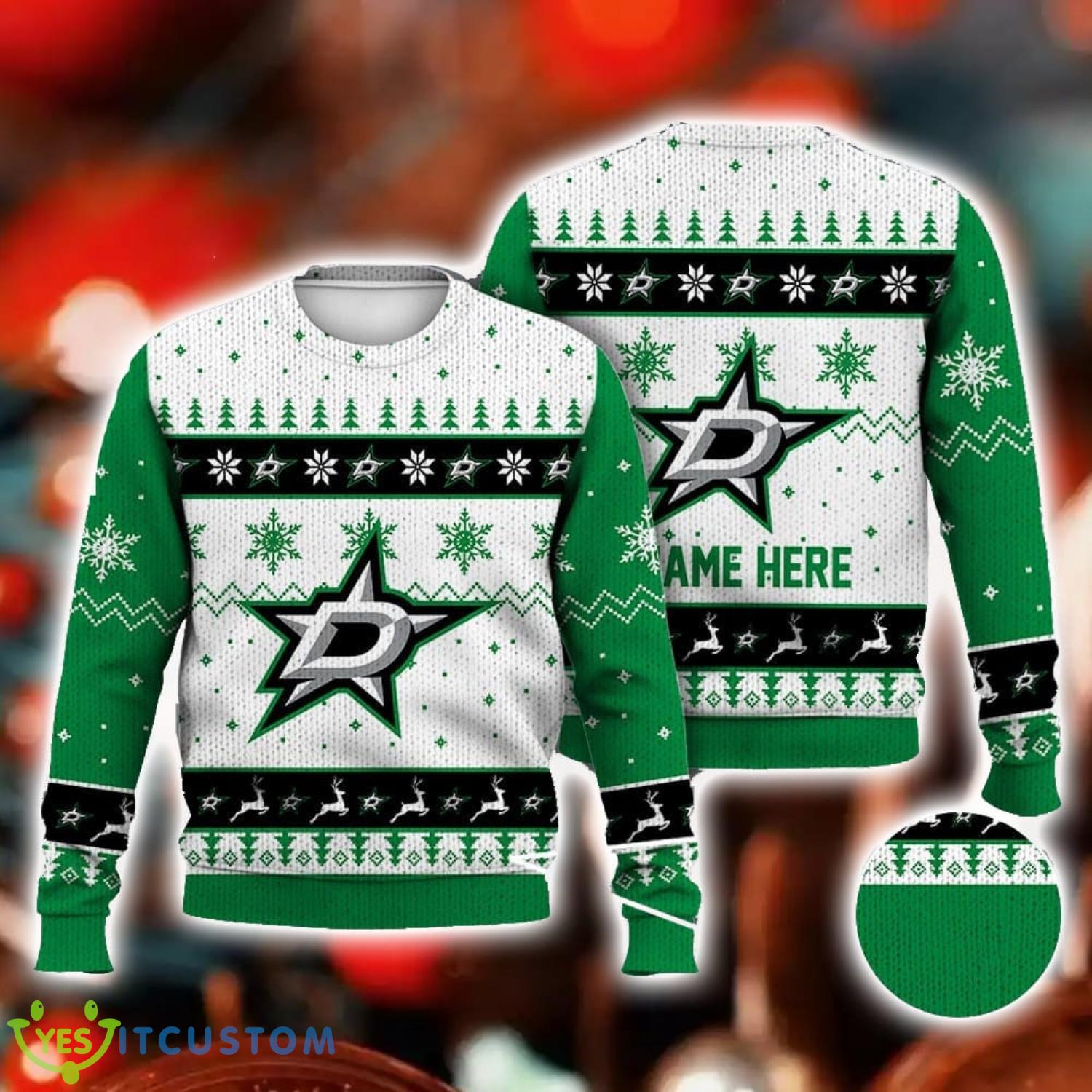 Custom Name Dallas Stars Ice Hockey Ugly Christmas Sweater Funny Christmas Sweater 3 Custom Name Dallas Stars Ice Hockey Ugly Christmas Sweater Funny Christmas Sweater Product Photo 1