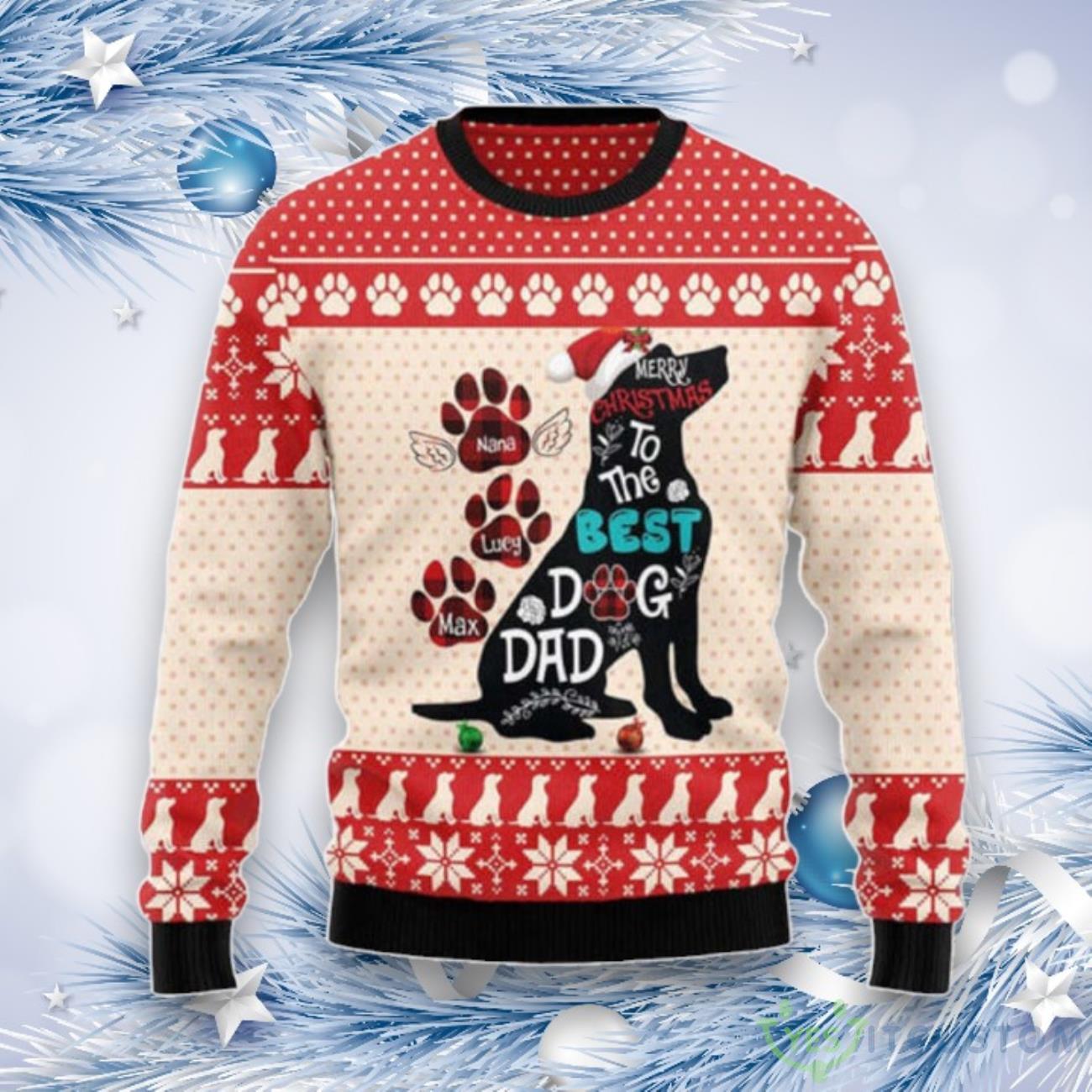 Custom Name Dog Dad Christmas Ugly Christmas Sweater, Christmas Gift For Pet Lovers 3 Custom Name Dog Dad Christmas Ugly Christmas Sweater, Christmas Gift For Pet Lovers Product Photo 1