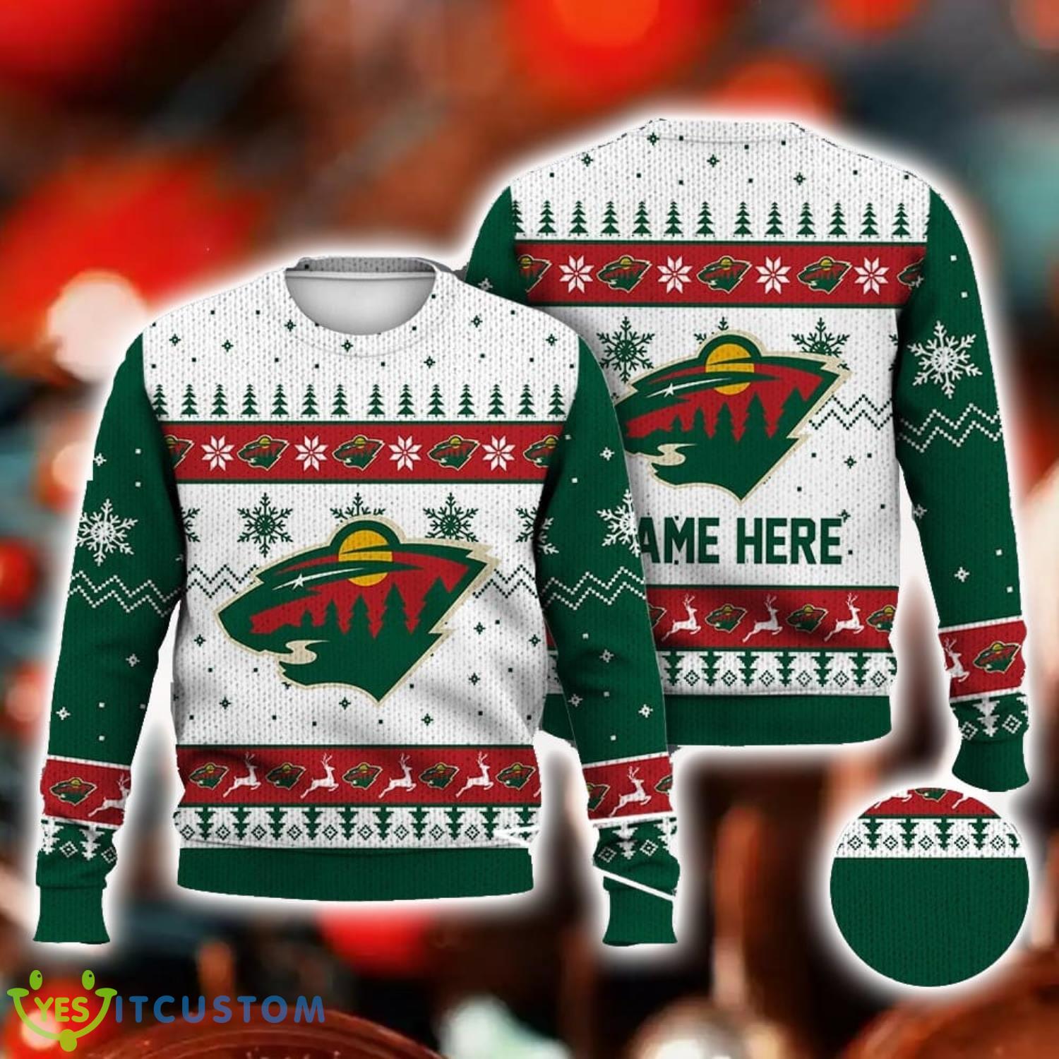 Custom Name Minnesota Wild Ice Hockey Ugly Christmas Sweater Funny Christmas Sweater 3 Custom Name Minnesota Wild Ice Hockey Ugly Christmas Sweater Funny Christmas Sweater Product Photo 1