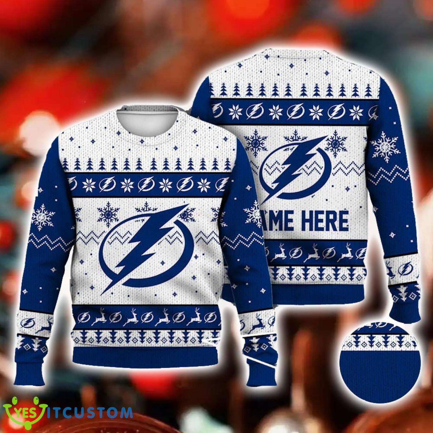 Custom Name Tampa Bay Lightning Ice Hockey Ugly Christmas Sweater Funny Christmas Sweater 3 Custom Name Tampa Bay Lightning Ice Hockey Ugly Christmas Sweater Funny Christmas Sweater Product Photo 1