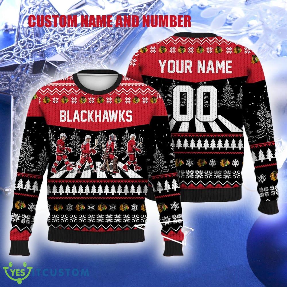 Custom Number And Name Blackhawks Walking Abbey Road Ugly Christmas Sweater Ice Hockey Fans Gift Familys 3 Custom Number And Name Blackhawks Walking Abbey Road Ugly Christmas Sweater Ice Hockey Fans Gift Familys - Custom Number And Name Blackhawks Walking Abbey Road Ugly Christmas Sweater Ice Hockey Fans Gift Familys