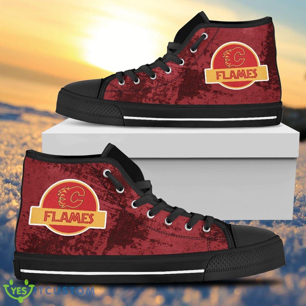 Cute Jurassic Park Calgary Flames High Top Shoes Gift For Passionate Fans 2 Cute Jurassic Park Calgary Flames High Top Shoes Gift For Passionate Fans Product Photo 1