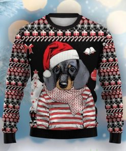 Dachshund Print With Santa Hat Casual Crewneck Christmas Ugly Sweater Product Photo 1