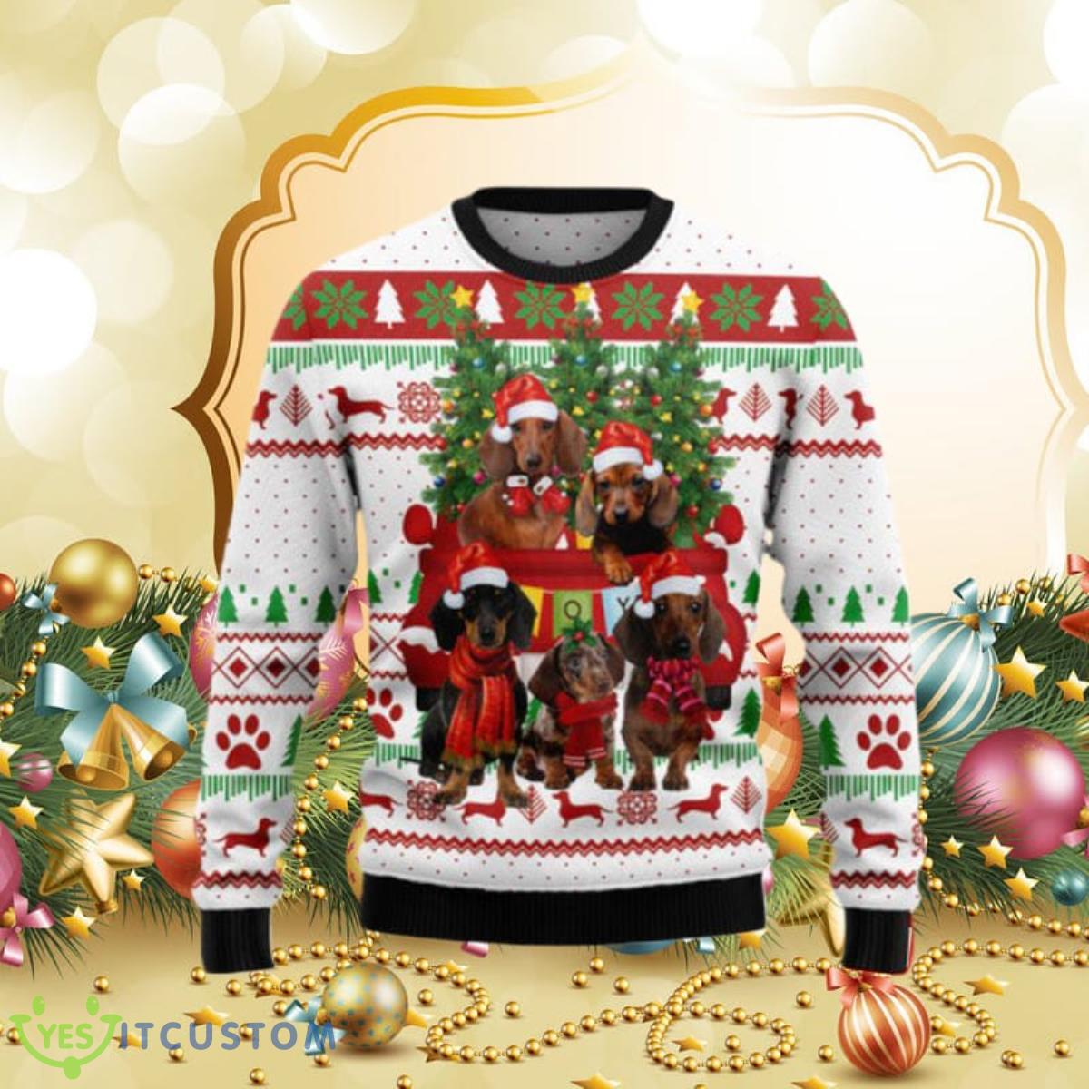 Dachshund Red Truck Ugly Christmas Sweaters Special Gift For Men And Women 3 Dachshund Red Truck Ugly Christmas Sweaters Special Gift For Men And Women Product Photo 1